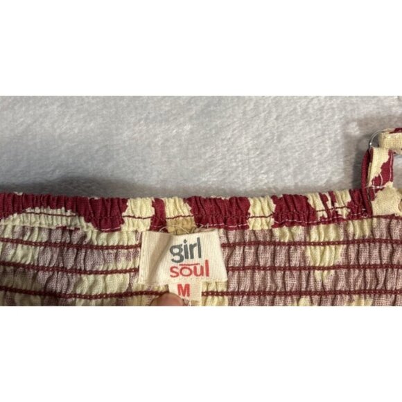 Girl Soul 100% Cotton Red-Tan Medi Dress Women's Sz M Boho Spring Summer Floral - Picture 12 of 14